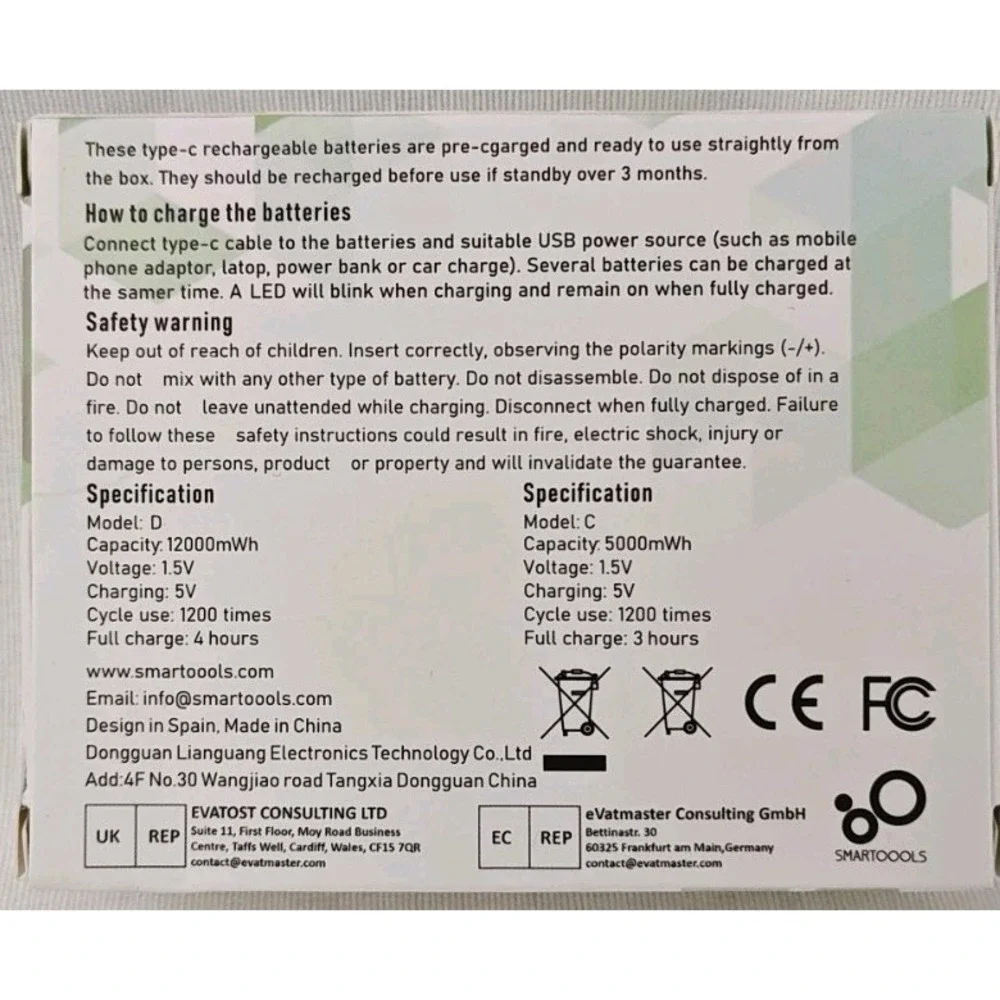 Rechargeable C Batteries, 2-Count (Pack of 2) With cord‎ NEW!